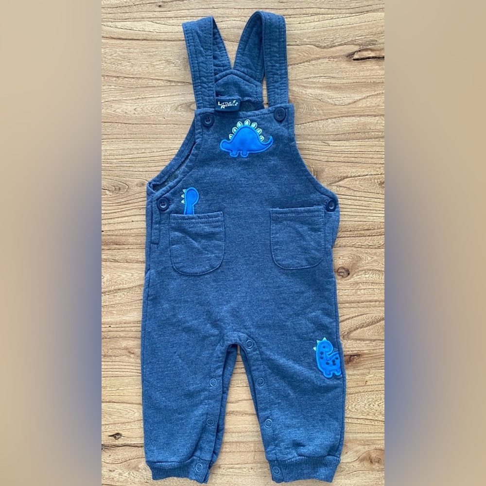 Little Rebels Blue Dinosaur Overalls - Size 12 Months